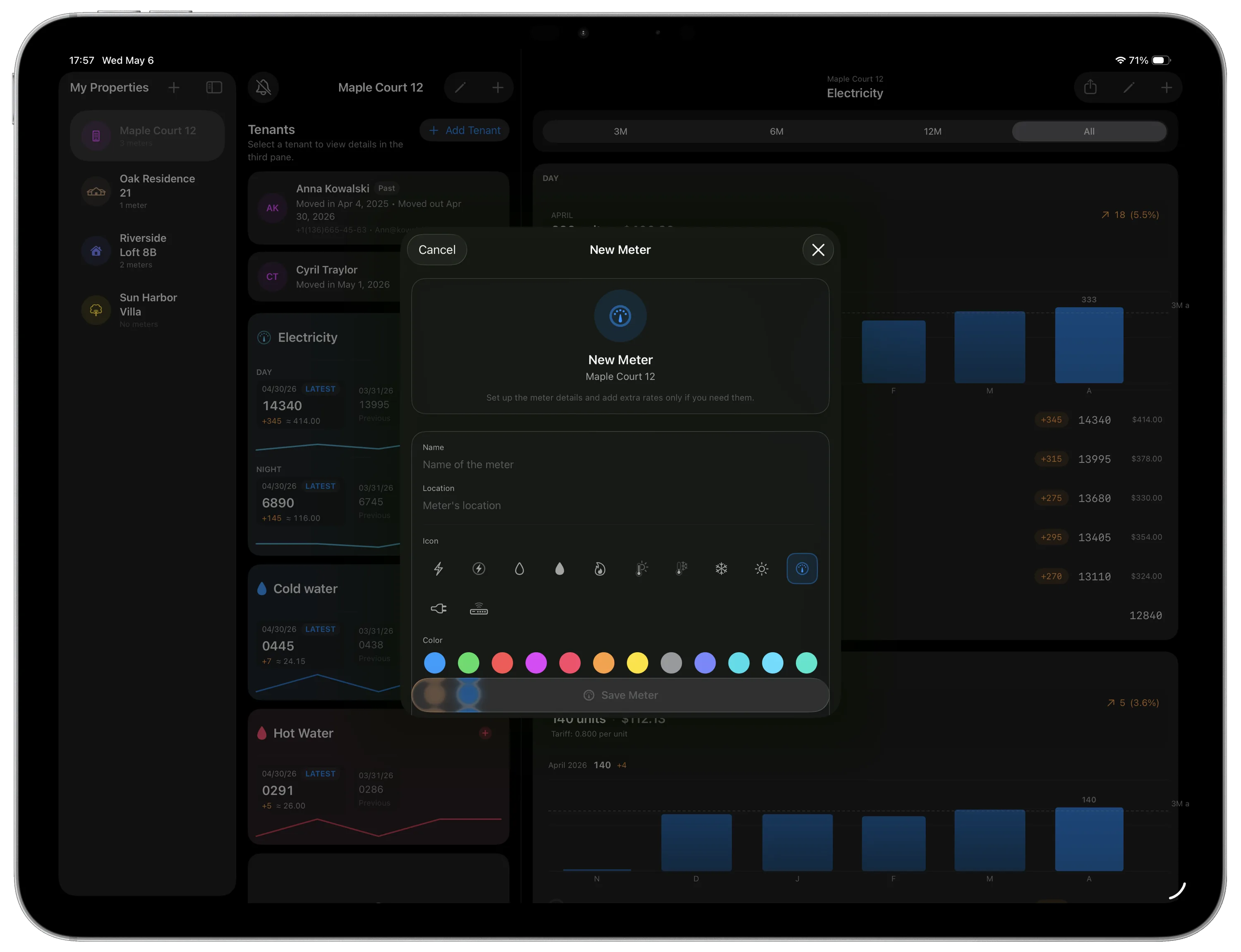 MetersMate iPad new meter setup form