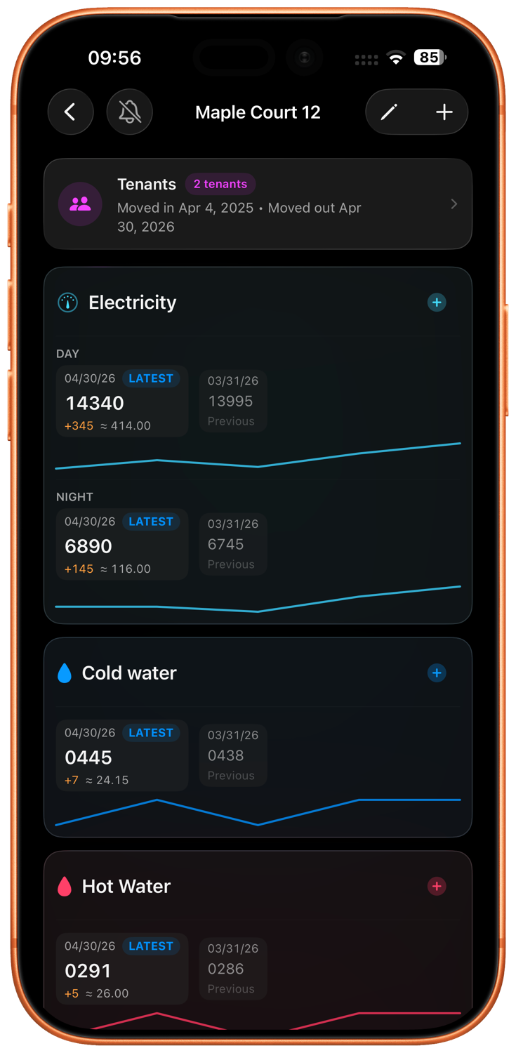 MetersMate running in iPhone portrait orientation